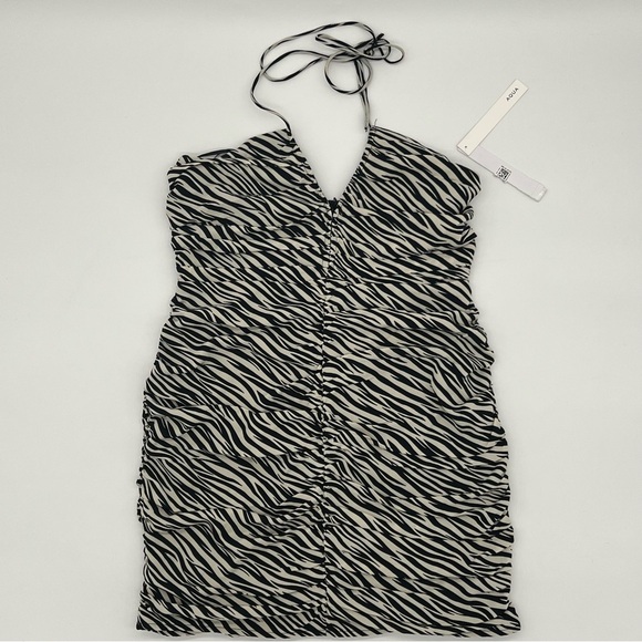 Aqua Zebra Print Ruched Halter Dress – Size L – NWT - Picture 3 of 11